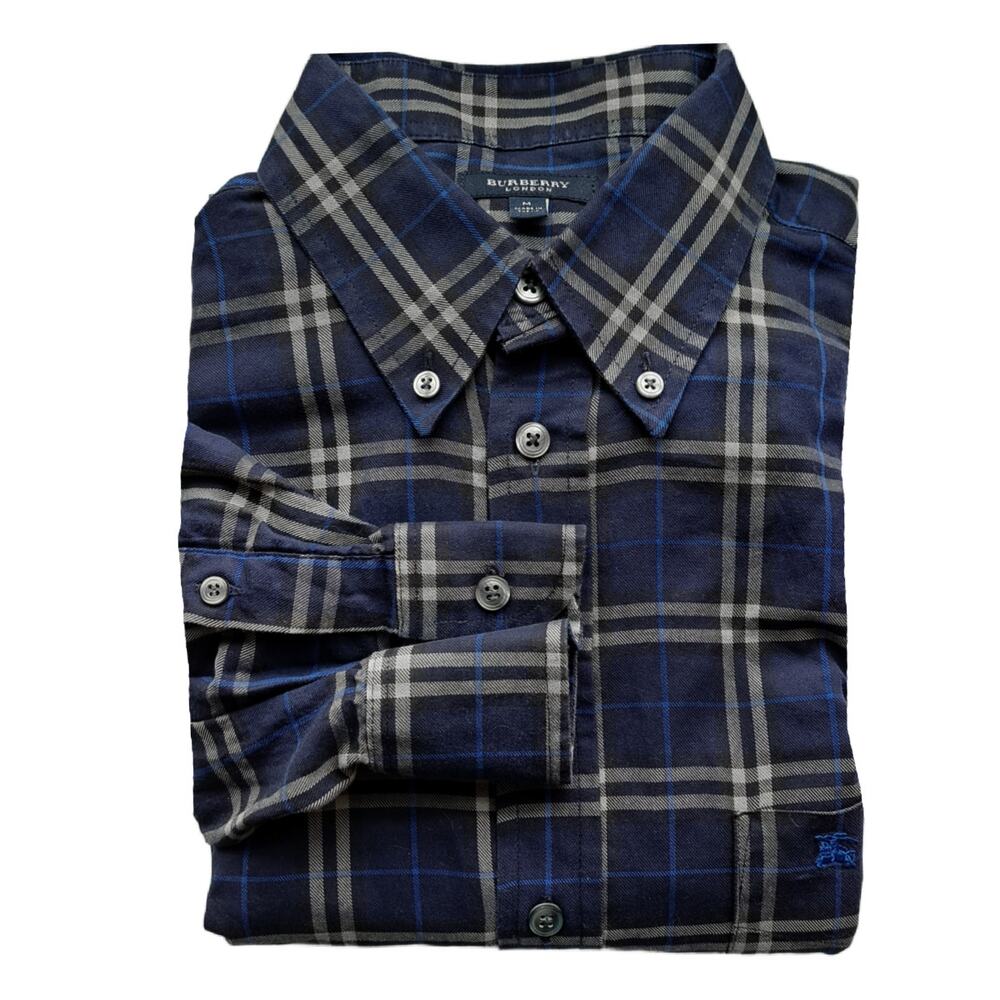 BURBERRY Men's Plaid Check Button Down Shirt Medium UK Blue Long Sleeve